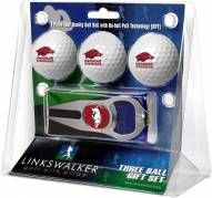 Arkansas Razorbacks Golf Ball Gift Pack with Hat Trick Divot Tool