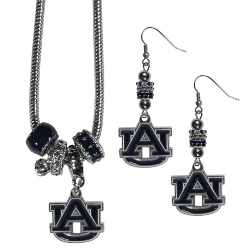 Auburn Tigers Euro Bead Earrings & Necklace Set