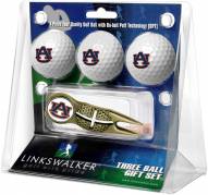 Auburn Tigers Gold Crosshair Divot Tool & 3 Golf Ball Gift Pack