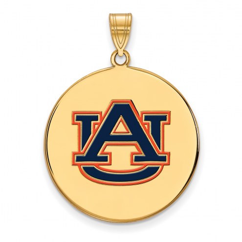 Auburn Tigers Sterling Silver Gold Plated Extra Large Enameled Disc Pendant