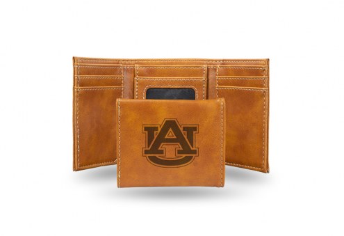 Auburn Tigers Laser Engraved Brown Trifold Wallet