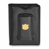Auburn Tigers Sterling Silver Gold Plated Black Leather Wallet