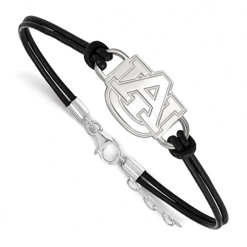 Auburn Tigers Sterling Silver Black Leather Bracelet