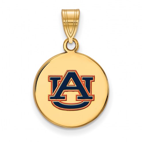 Auburn Tigers Sterling Silver Gold Plated Medium Enameled Disc Pendant
