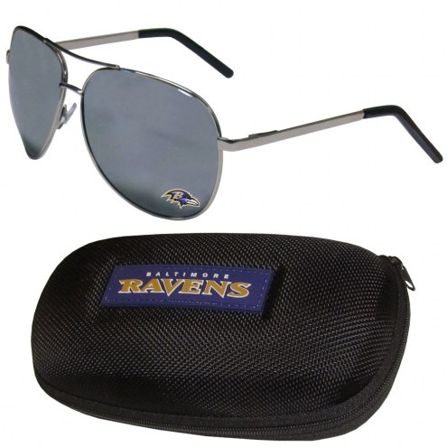 Baltimore Ravens Aviator Sunglasses and Zippered Carrying Case