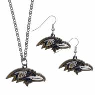 Baltimore Ravens Dangle Earrings & Chain Necklace Set