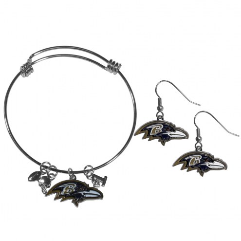 Baltimore Ravens Dangle Earrings & Charm Bangle Bracelet Set