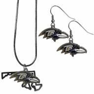 Baltimore Ravens Dangle Earrings & State Necklace Set