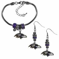 Baltimore Ravens Euro Bead Earrings & Bracelet Set