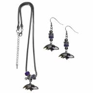 Baltimore Ravens Euro Bead Earrings & Necklace Set