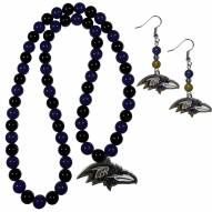 Baltimore Ravens Fan Bead Earrings & Necklace Set