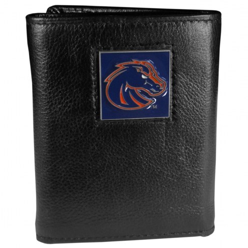 Boise State Broncos Deluxe Leather Tri-fold Wallet in Gift Box