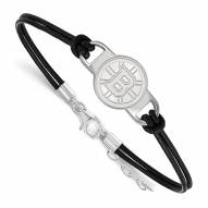 Boston Bruins Sterling Silver Black Leather Bracelet