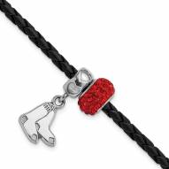 Boston Red Sox Sterling Silver Charm Set With Leather Bracelet