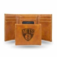 Brooklyn Nets Laser Engraved Brown Trifold Wallet