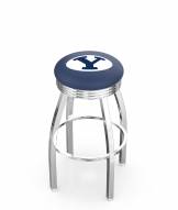 BYU Cougars Chrome Swivel Barstool with Ribbed Accent Ring