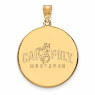 California Polytechnic State Mustangs Sterling Silver Gold Plated Extra Large Disc Pendant