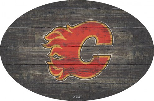 Calgary Flames 46&quot; Distressed Wood Oval Sign