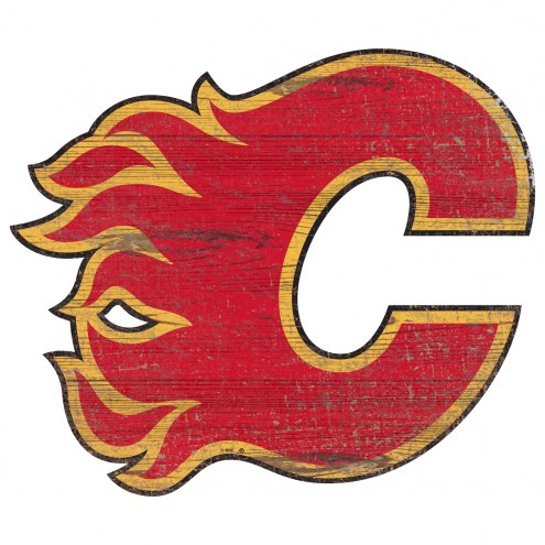 Calgary Flames Distressed Logo Cutout Sign
