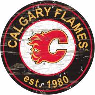 Calgary Flames Distressed Round Sign