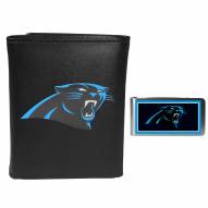 Carolina Panthers Leather Tri-fold Wallet & Color Money Clip
