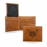 Charlotte Hornets Laser Engraved Brown Billfold Wallet