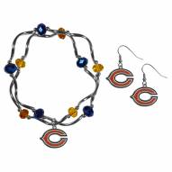 Chicago Bears Dangle Earrings & Crystal Bead Bracelet Set