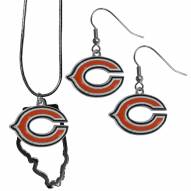 Chicago Bears Dangle Earrings & State Necklace Set