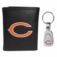 Chicago Bears Leather Tri-fold Wallet & Steel Key Chain