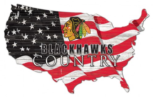 Chicago Blackhawks 15&quot; USA Flag Cutout Sign