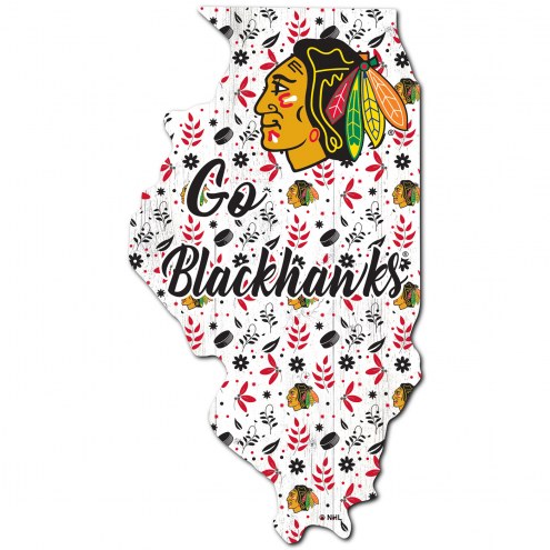 Chicago Blackhawks 24&quot; Floral State Sign