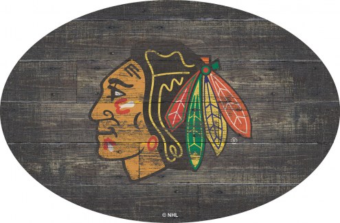 Chicago Blackhawks 46&quot; Distressed Wood Oval Sign