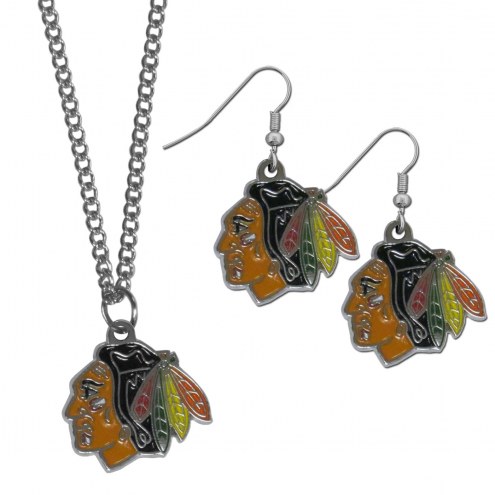Chicago Blackhawks Dangle Earrings & Chain Necklace Set