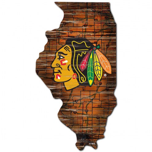 Chicago Blackhawks Distressed State with Logo Sign