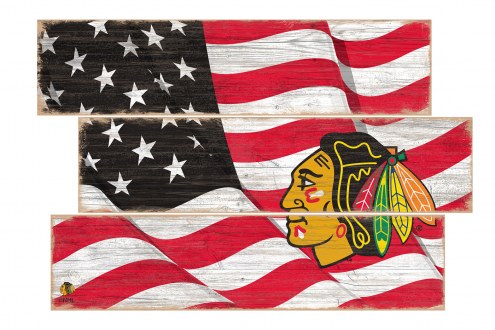 Chicago Blackhawks Flag 3 Plank Sign