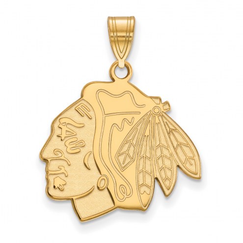 Chicago Blackhawks NHL Sterling Silver Gold Plated Large Pendant