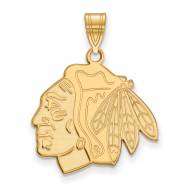 Chicago Blackhawks NHL Sterling Silver Gold Plated Large Pendant