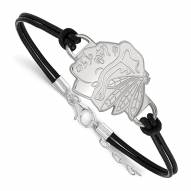 Chicago Blackhawks Sterling Silver Black Leather Bracelet