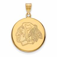 Chicago Blackhawks Sterling Silver Gold Plated Large Disc Pendant