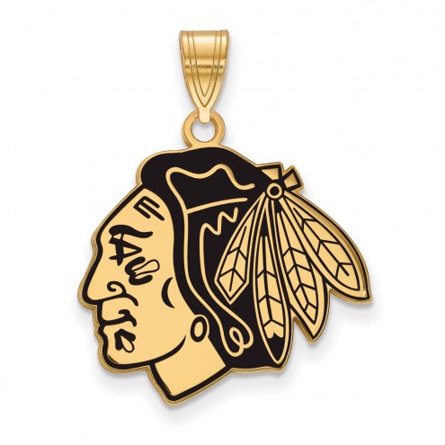 Chicago Blackhawks Sterling Silver Gold Plated Large Enameled Pendant