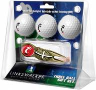 Cincinnati Bearcats Gold Crosshair Divot Tool & 3 Golf Ball Gift Pack