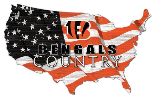 Cincinnati Bengals 15&quot; USA Flag Cutout Sign