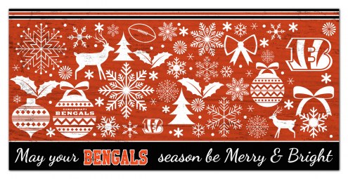 Cincinnati Bengals 6&quot; x 12&quot; Merry & Bright Sign
