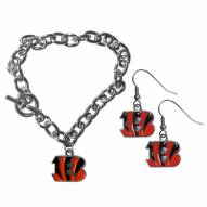 Cincinnati Bengals Chain Bracelet & Dangle Earring Set