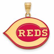Cincinnati Reds Sterling Silver Gold Plated Large Enameled Pendant