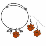 Clemson Tigers Dangle Earrings & Charm Bangle Bracelet Set
