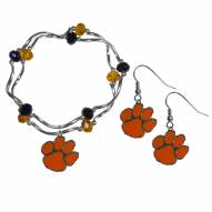 Clemson Tigers Dangle Earrings & Crystal Bead Bracelet Set