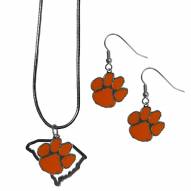 Clemson Tigers Dangle Earrings & State Necklace Set