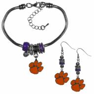 Clemson Tigers Euro Bead Earrings & Bracelet Set