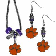 Clemson Tigers Euro Bead Earrings & Necklace Set
